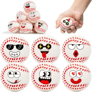 12 Pack Cute Face Stress Balls (2.5 '') Mini Foam Sports Squeeze Balls for Anxiety Relief,Squeeze Toys for Kids Adults, Party Favors Goodie Bag Fillers,Office Desk Toys,Classroom Prizes(Baseball)