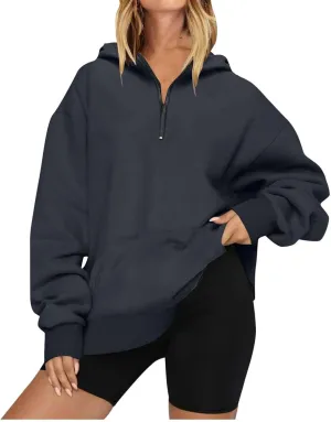 1/4 Zip Up Sweatshirts for Women Fall Fashion 2024 Long Sleeve V Neck Oversized Preppy Clothes Teen Gi