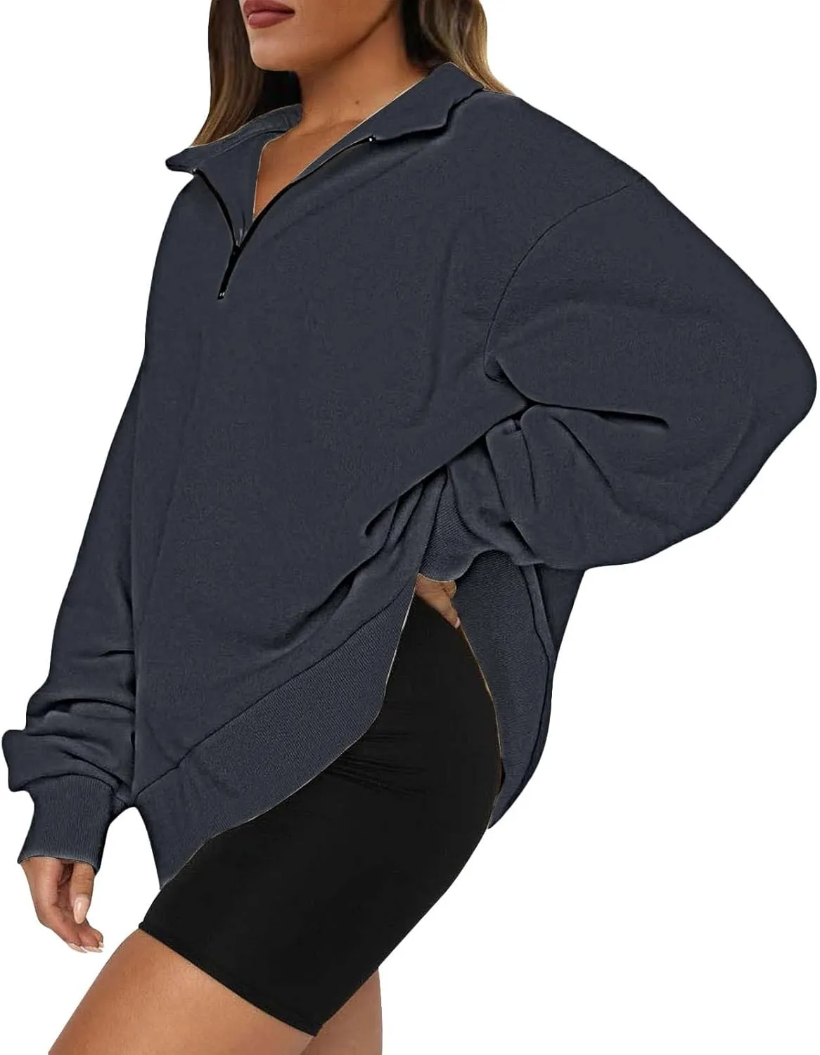 1/4 Zip Up Sweatshirts for Women Fall Fashion 2024 Long Sleeve V Neck Oversized Preppy Clothes Teen Gi