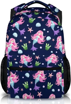 17 Inch Schoolbag for Kids, Mermaid Backpack, Large Capacity Preschool Elementary Kindergarten Backpack, Cute Bookbags for Travel School
