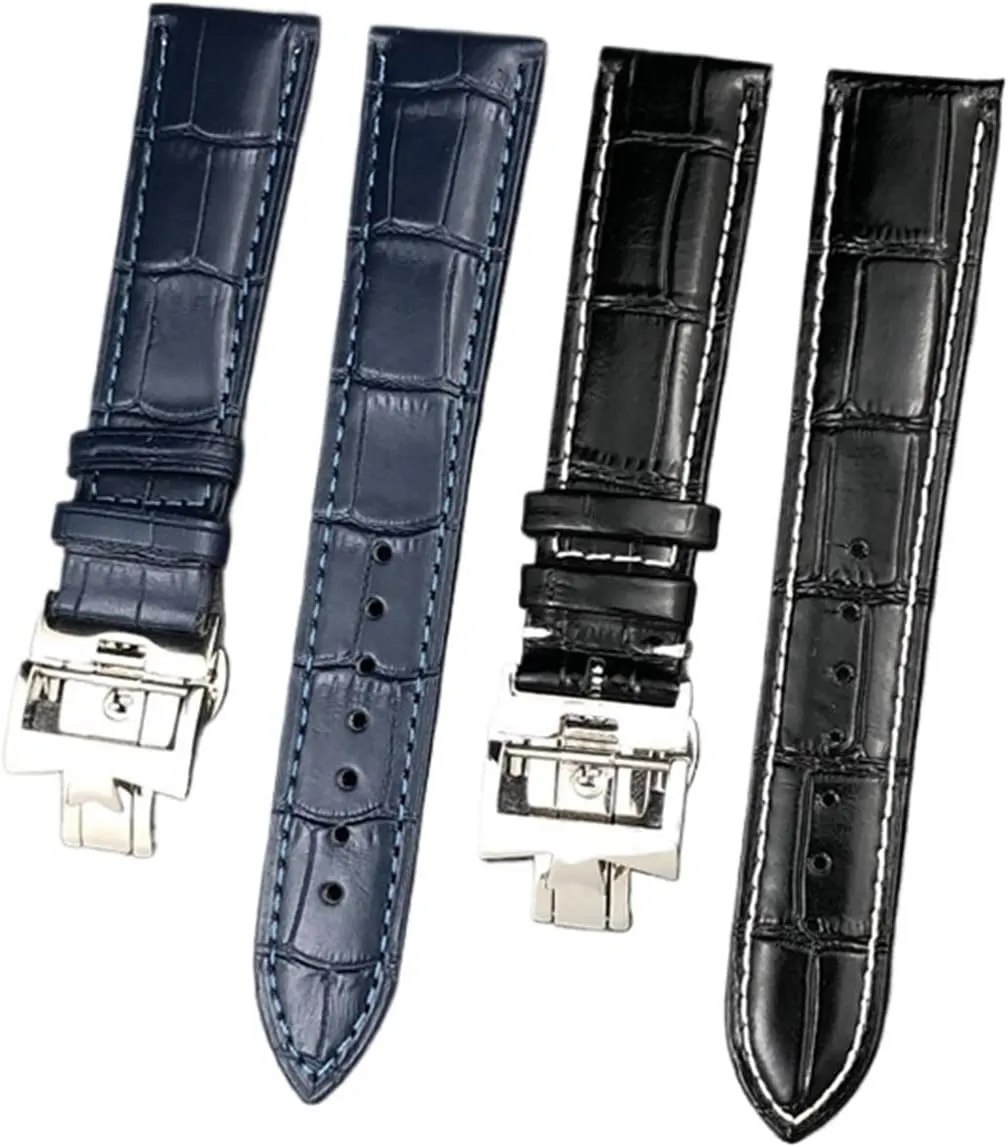 19mm 20mm 21mm 22mm Leather Watchband Compatible with VC Vacheron Leather Strap Constantin Watch Strap Men's Strap Accessories(Black White,19mm)