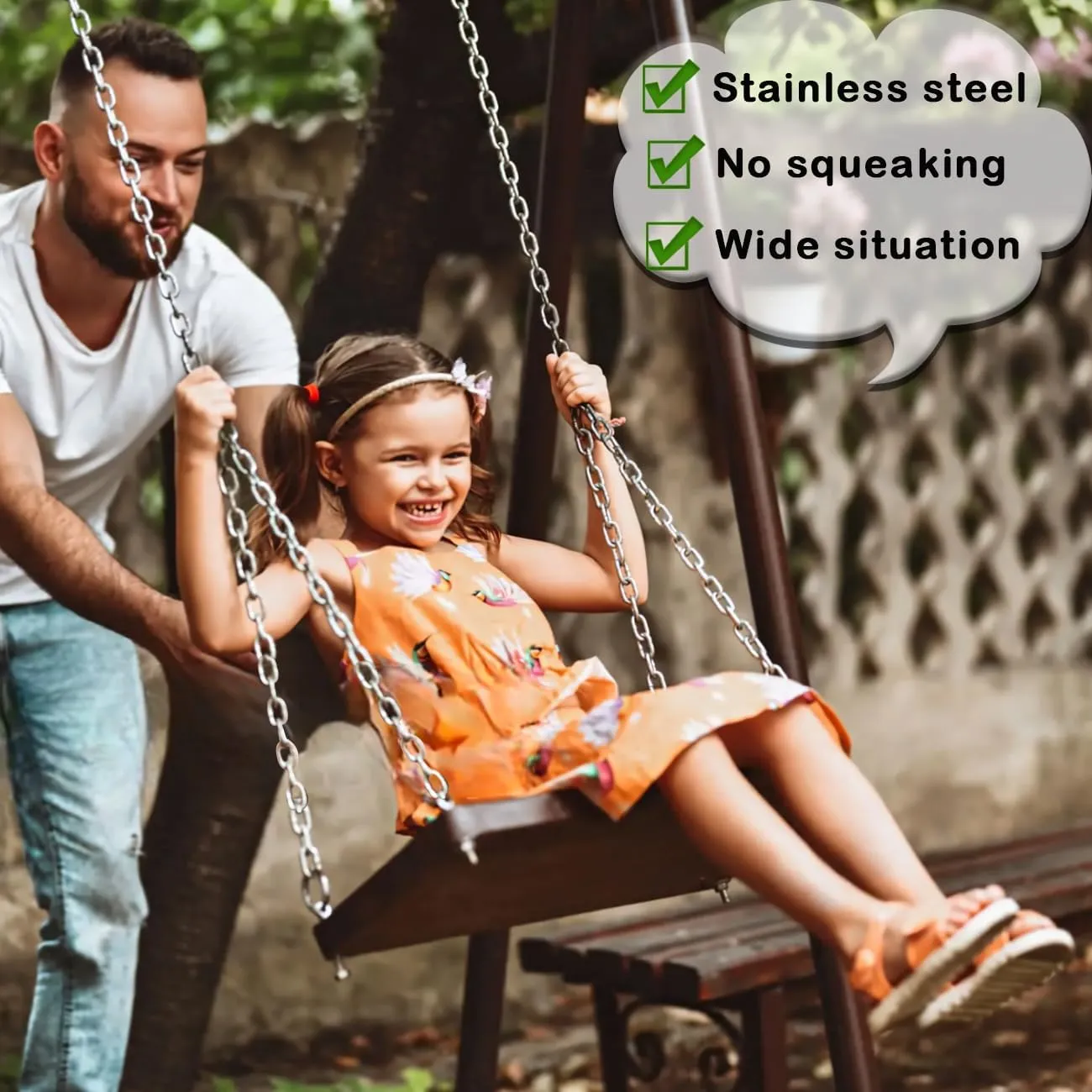 2 Pack Hanging Swing Chain with 4 Carabiners 44in, 660LB Capacity Heavy Duty Hammock Hardware Kit for Punching Bags, Swing Chairs, Indoor & Outdoor Gym (Silver, 44in, 2pcs)