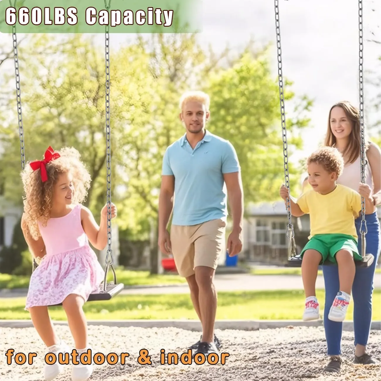 2 Pack Hanging Swing Chain with 4 Carabiners 44in, 660LB Capacity Heavy Duty Hammock Hardware Kit for Punching Bags, Swing Chairs, Indoor & Outdoor Gym (Silver, 44in, 2pcs)