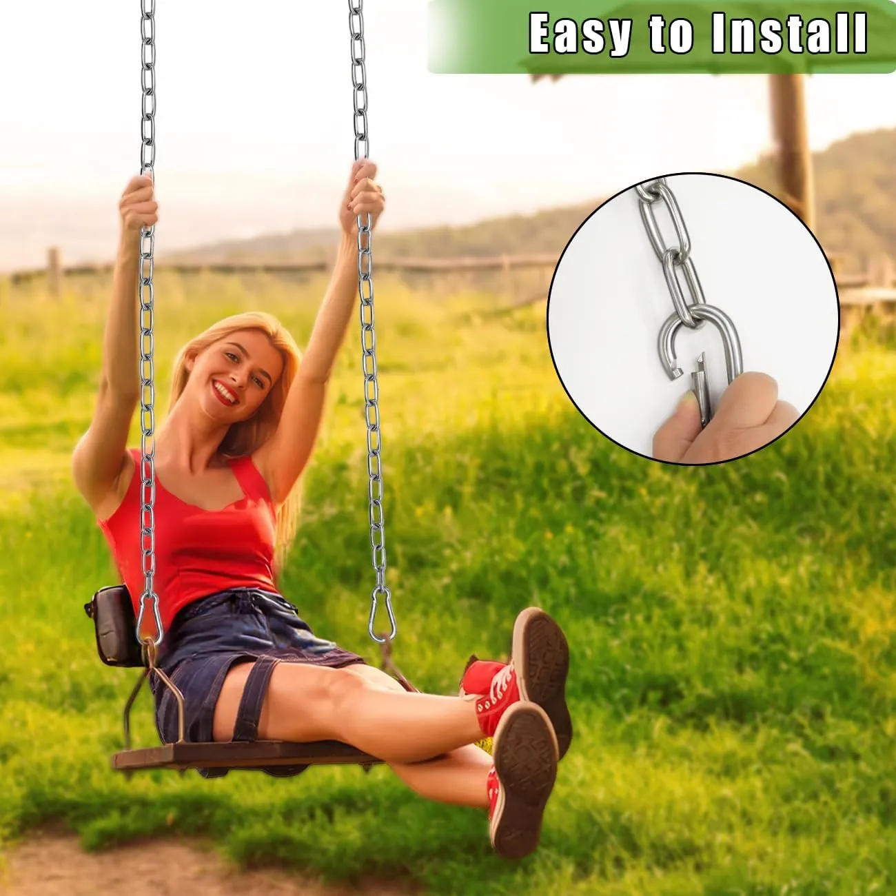 2 Pack Hanging Swing Chain with 4 Carabiners 44in, 660LB Capacity Heavy Duty Hammock Hardware Kit for Punching Bags, Swing Chairs, Indoor & Outdoor Gym (Silver, 44in, 2pcs)
