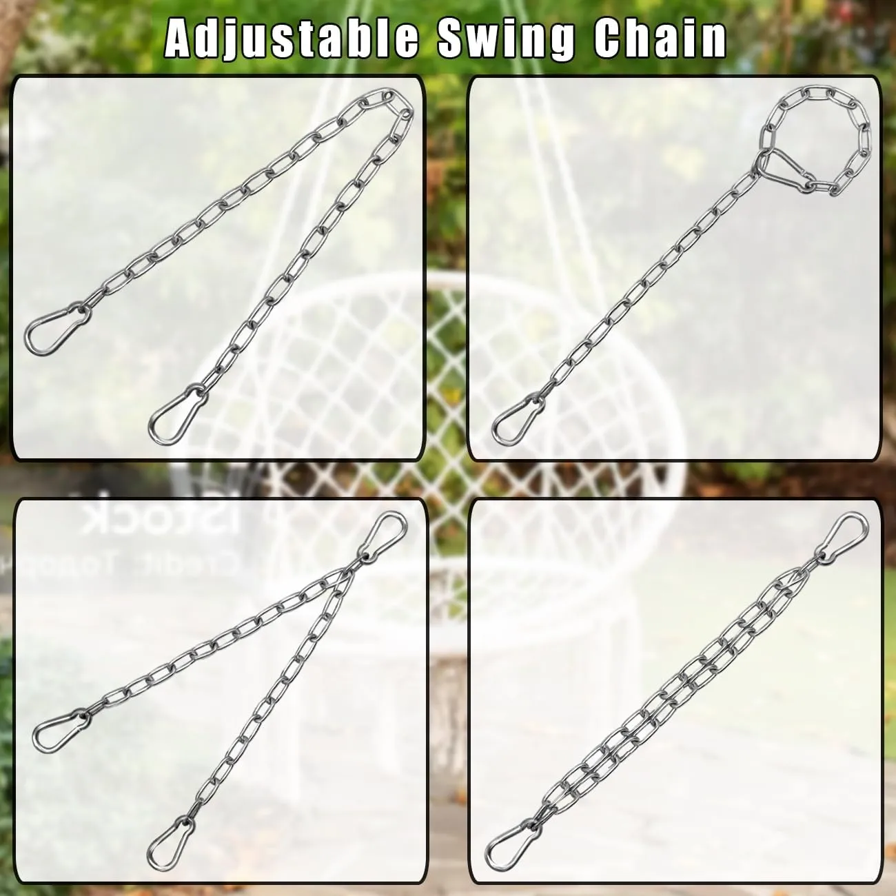2 Pack Hanging Swing Chain with 4 Carabiners 44in, 660LB Capacity Heavy Duty Hammock Hardware Kit for Punching Bags, Swing Chairs, Indoor & Outdoor Gym (Silver, 44in, 2pcs)