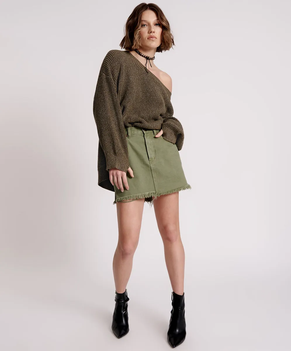 2020 High Waist Mini Denim Skirt - Military Khaki