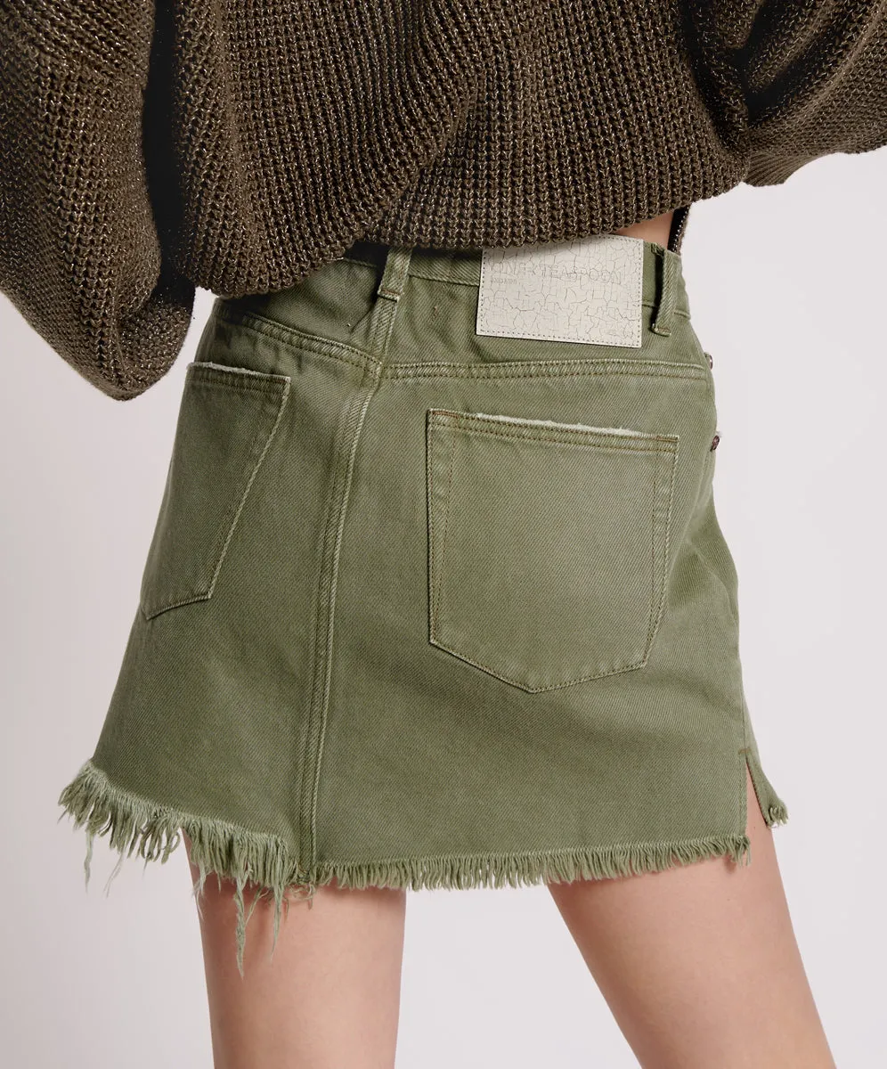 2020 High Waist Mini Denim Skirt - Military Khaki