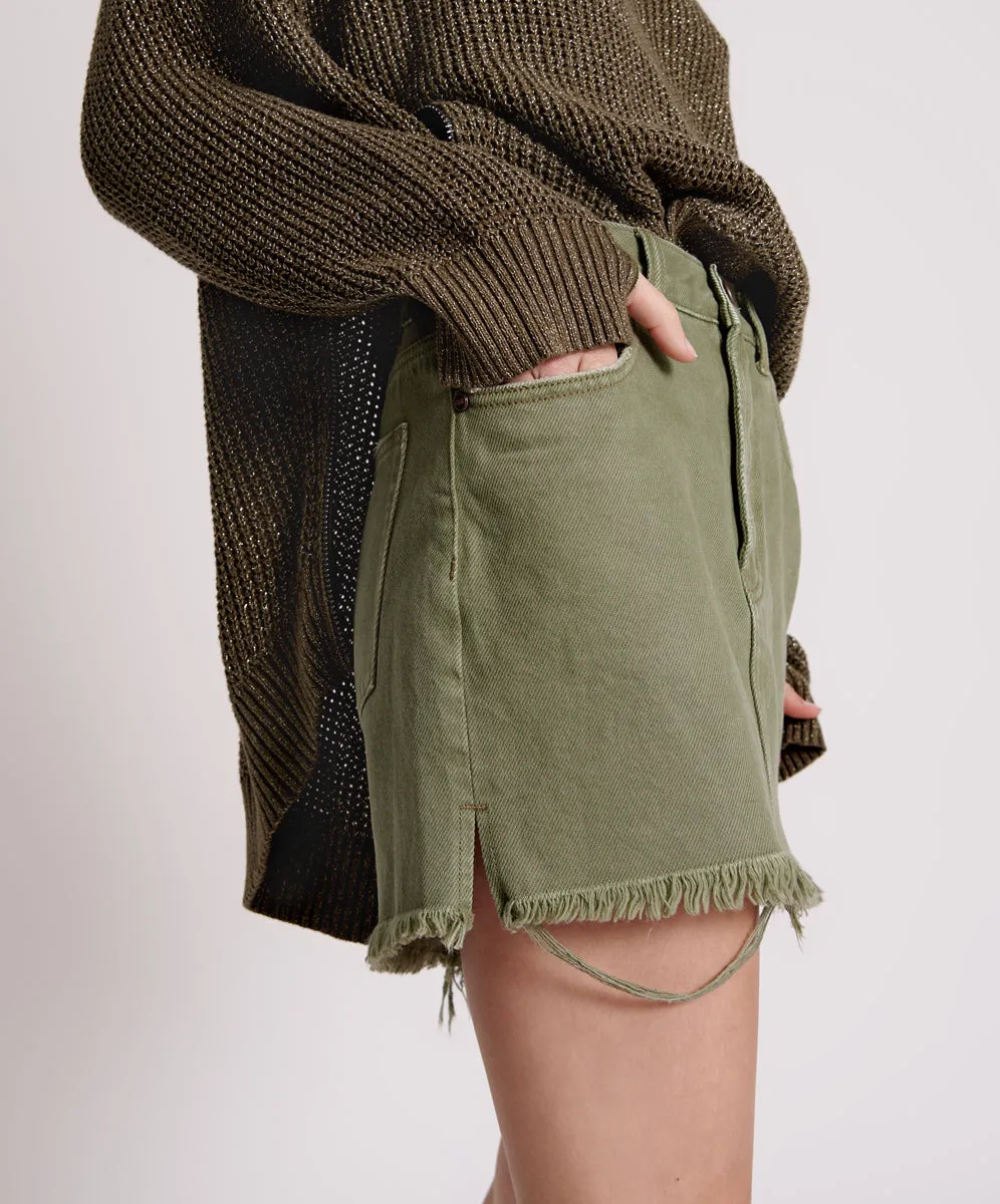 2020 High Waist Mini Denim Skirt - Military Khaki