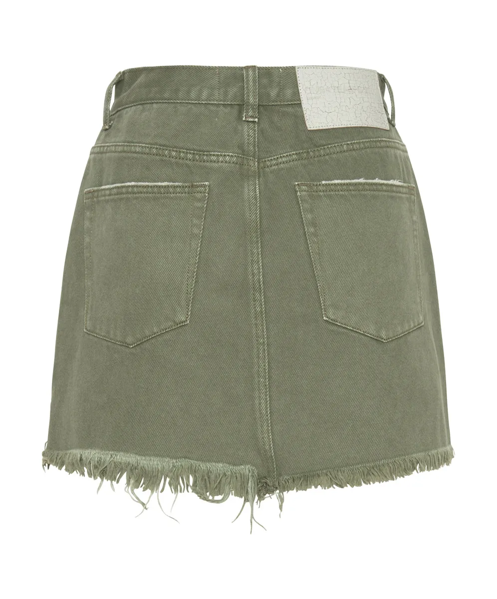 2020 High Waist Mini Denim Skirt - Military Khaki
