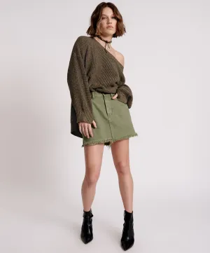 2020 High Waist Mini Denim Skirt - Military Khaki