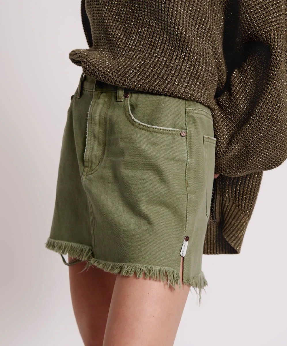 2020 High Waist Mini Denim Skirt - Military Khaki