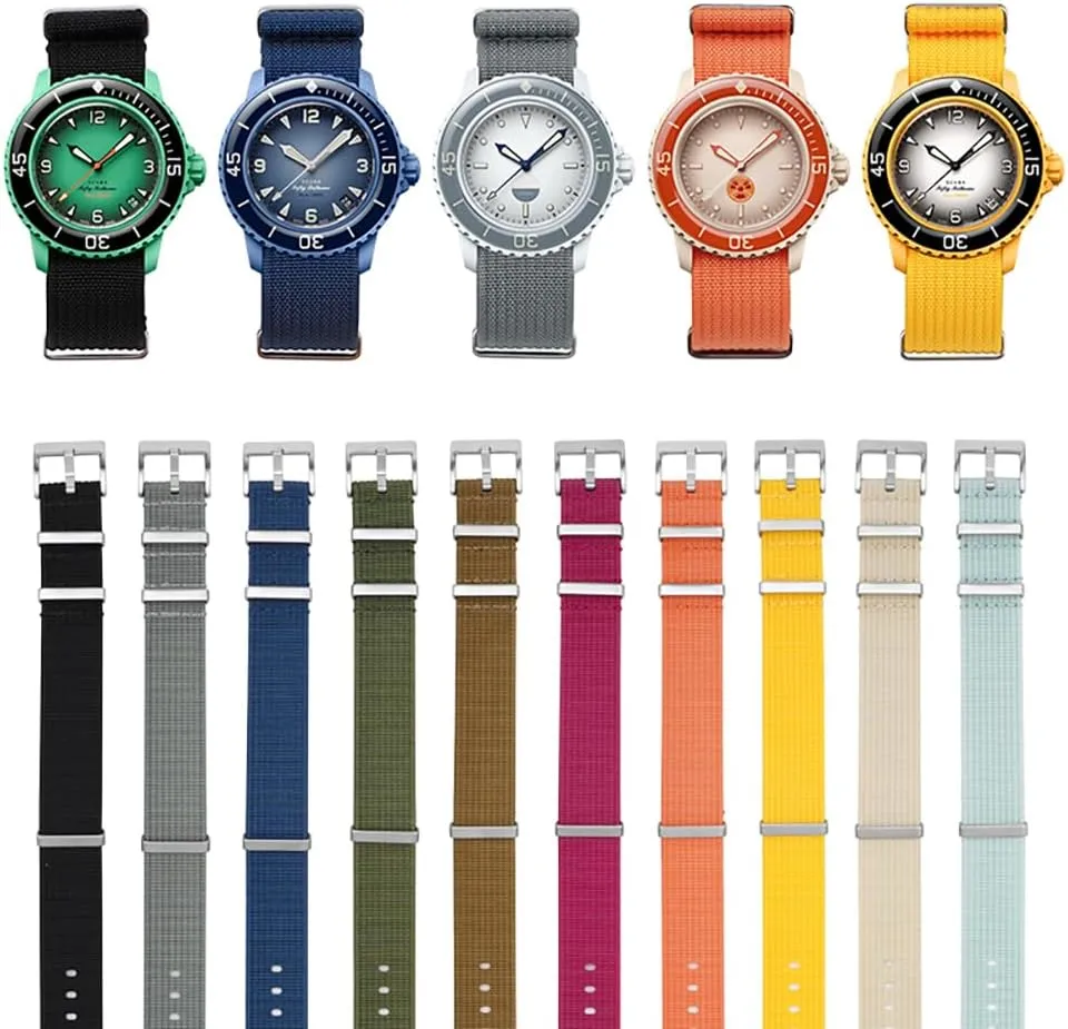 22mm Canvas Nylon Straps For Blancpain X Swatch, Replacement Nylon Watch Band For Watches - Multiple Colors