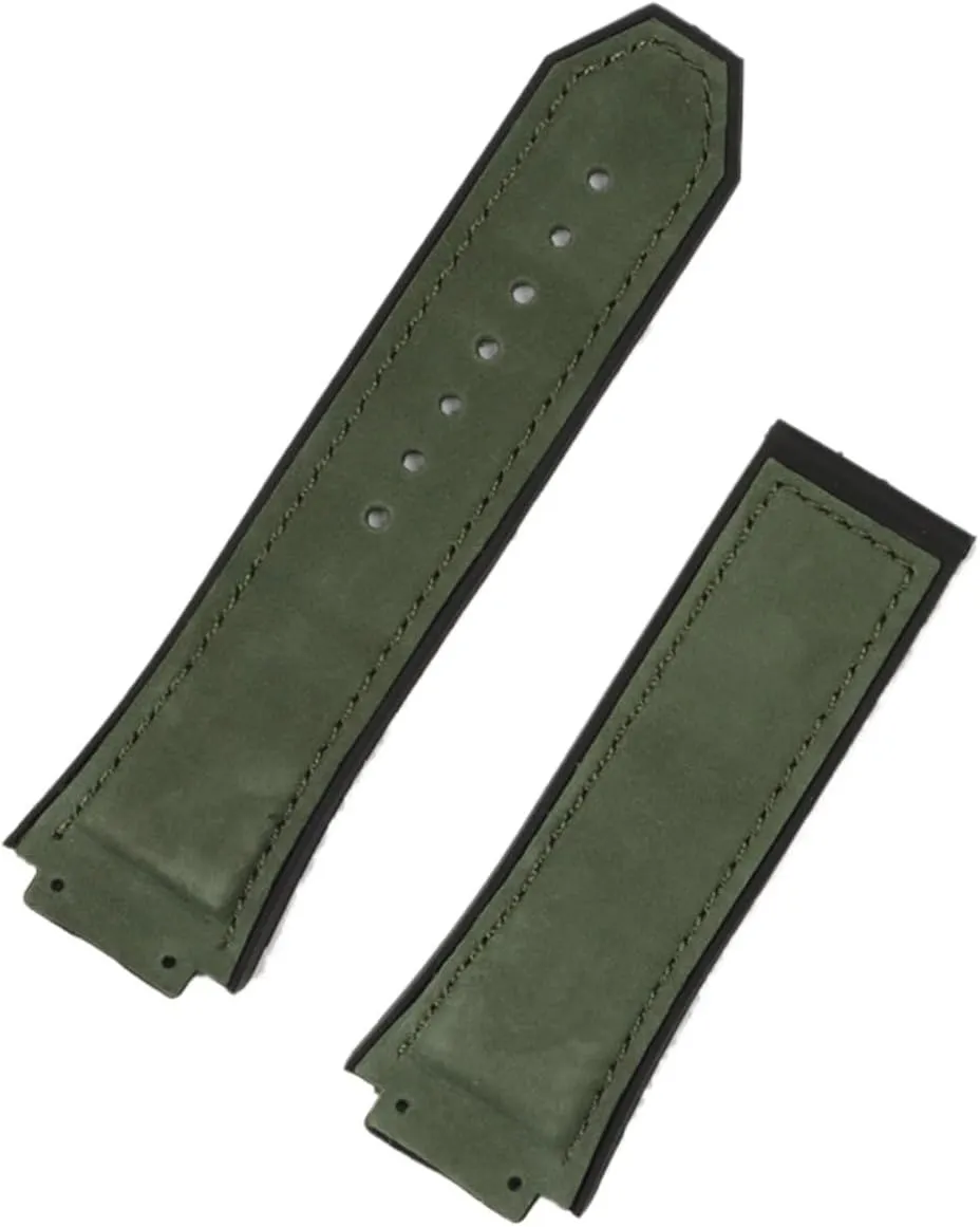 29 * 19mm Leather Rubber Silicone Watchband Watch Band Strap Compatible With 30mm Series (Color : Green strap, Size Silver buckle)