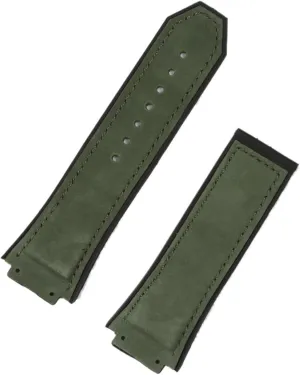 29 * 19mm Leather Rubber Silicone Watchband Watch Band Strap Compatible With 30mm Series (Color : Green strap, Size Silver buckle)