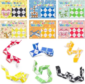 30 PACK Valentines Day Gifts for Kids, 4 Color Snake Cube Puzzle Twist Toys with Valentines Gift Cards for Boys Girl School Classroom Exchange Prize, Valentines Party Favors Toys