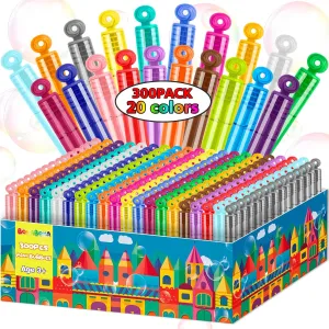 300Pcs 20 Colors Mini Bubble Wands Set, Party Favors Assortment Toys for Kids Child,Bubble Bulk Themed Birthday,Wedding,Outdoor,Goodie Bags,Halloween,Christmas,Carnival Prizes