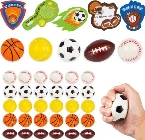 30PCS Bouncy Sports Balls, Foam Stress Balls with Gift Cards for Kids,Soccer, Basketball, Tennis Ball, Football, Baseball, Squeeze Balls Goodie Bag Stuffers School Party Favors for Valentine's Day