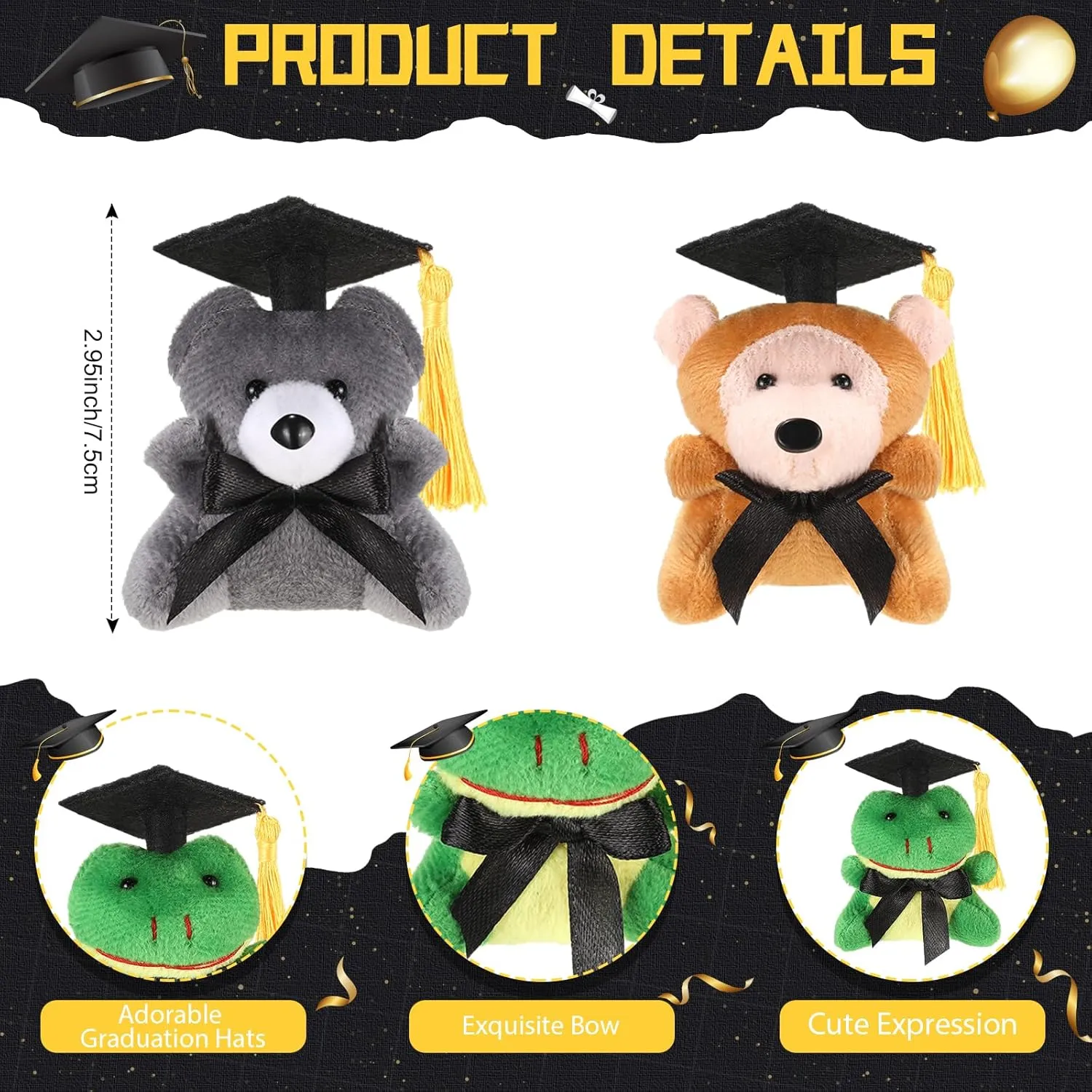 36 Pcs 2025 Graduation Mini Stuffed Animal with Cap End of Year Student Gifts from Teacher Class of 2025 Stuffed Bear Keychain Mini Grad Animal Lion for Graduation Party Favor Classroom Exchange Gift