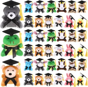 36 Pcs 2025 Graduation Mini Stuffed Animal with Cap End of Year Student Gifts from Teacher Class of 2025 Stuffed Bear Keychain Mini Grad Animal Lion for Graduation Party Favor Classroom Exchange Gift
