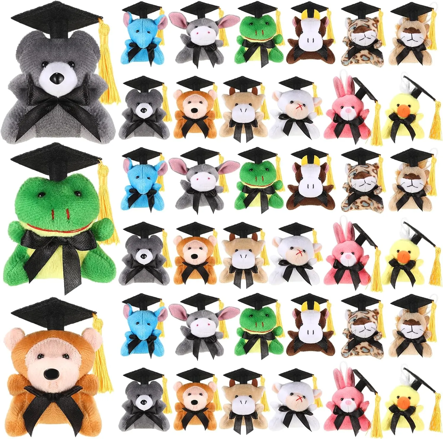 36 Pcs 2025 Graduation Mini Stuffed Animal with Cap End of Year Student Gifts from Teacher Class of 2025 Stuffed Bear Keychain Mini Grad Animal Lion for Graduation Party Favor Classroom Exchange Gift