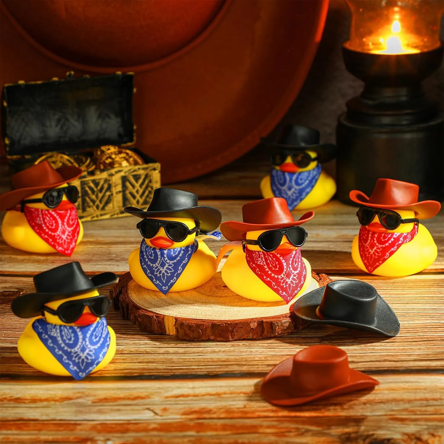 36 Set Cowboy Rubber Duck Mini Yellow Duckies Bath Party Toy Tiny Ducks Bathtub Toy with Cowboy Hat Paisley Bandanas Sunglasses for Summer Baby Shower Birthday Swimming Party (Vintage Style)