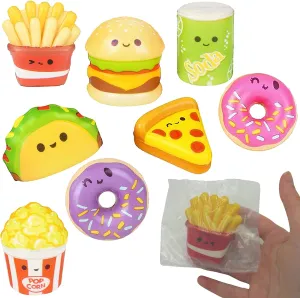 4E's Novelty Fast Food Squishy Toys for Kids Bulk - Slow Rising (Individually Wrapped) Small Foam Squishies 1.5-2.25" - Valentines Day Gifts for Kids Classroom Birthday Party Favors - Pack of 24