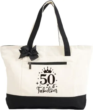 50th Birthday Gifts for Her, Personalized 50th Canvas Tote Bag, 50 Year Old Birthday Decorations for Women, Unique 50 Bday Gifts Idea for Friends, Daughter, Sister Mom - Turning 50 Present