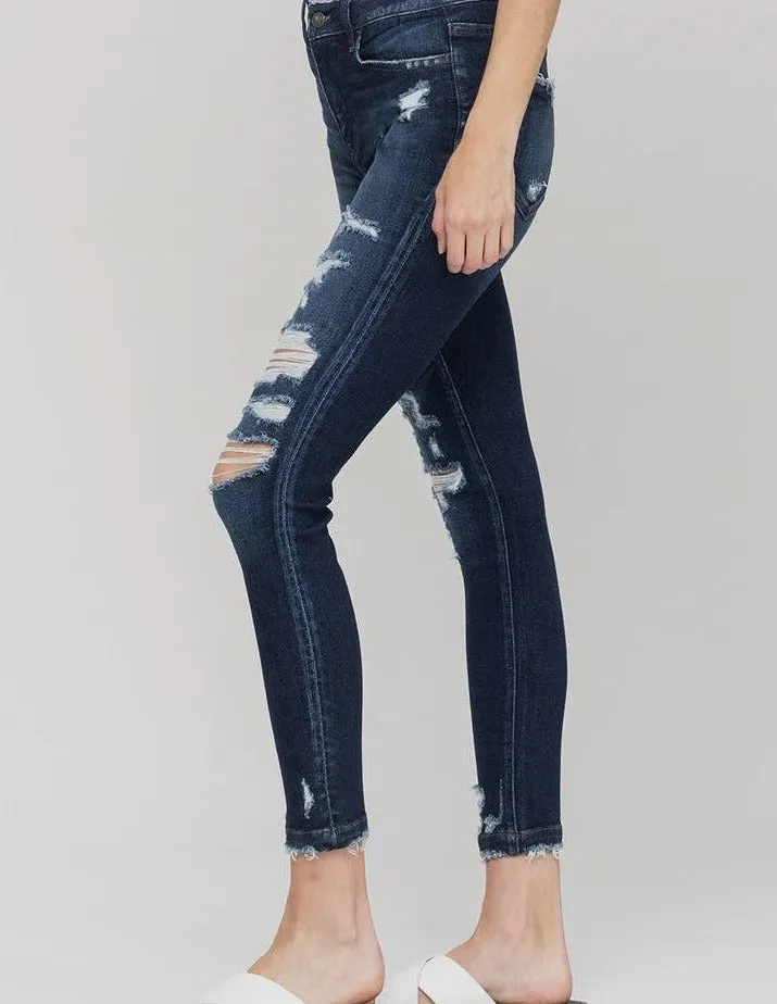 75% OFF VERVET HIGH RISE HEAVY DISTRESS CLEO SKINNY JEANS