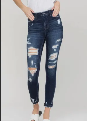 75% OFF VERVET HIGH RISE HEAVY DISTRESS CLEO SKINNY JEANS