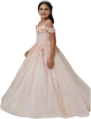 a-line Girls Pageant Dress Glitter Tulle Off Shoulder Wedding Flower Girl Dress with Straps