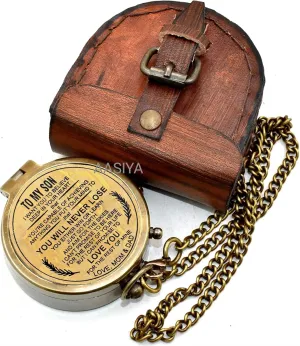 AASIYA Brass Chain Compass with Leather Case for Hiking Outdoor Activities Compass Quote Engraved Camping Pocket Compass Nautical Vintage Navigation Outdoor Compass