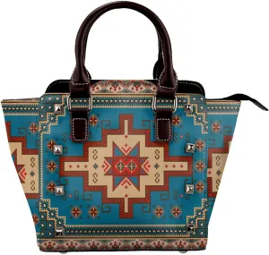 Abstract Vintage Oriental Pattern Women Leather Rivet Shoulder Bag Fashion Mini Handbags Satchel Purse Crossbody Bag