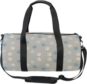 Acpiggto Gym Bag Sports Duffel Bag Grey Blue Footprints Dog Cat Dots Cartoon for Women Men Boys Girls Travel Luggage Bag Weekender Tote Sling Shoulder Backpack