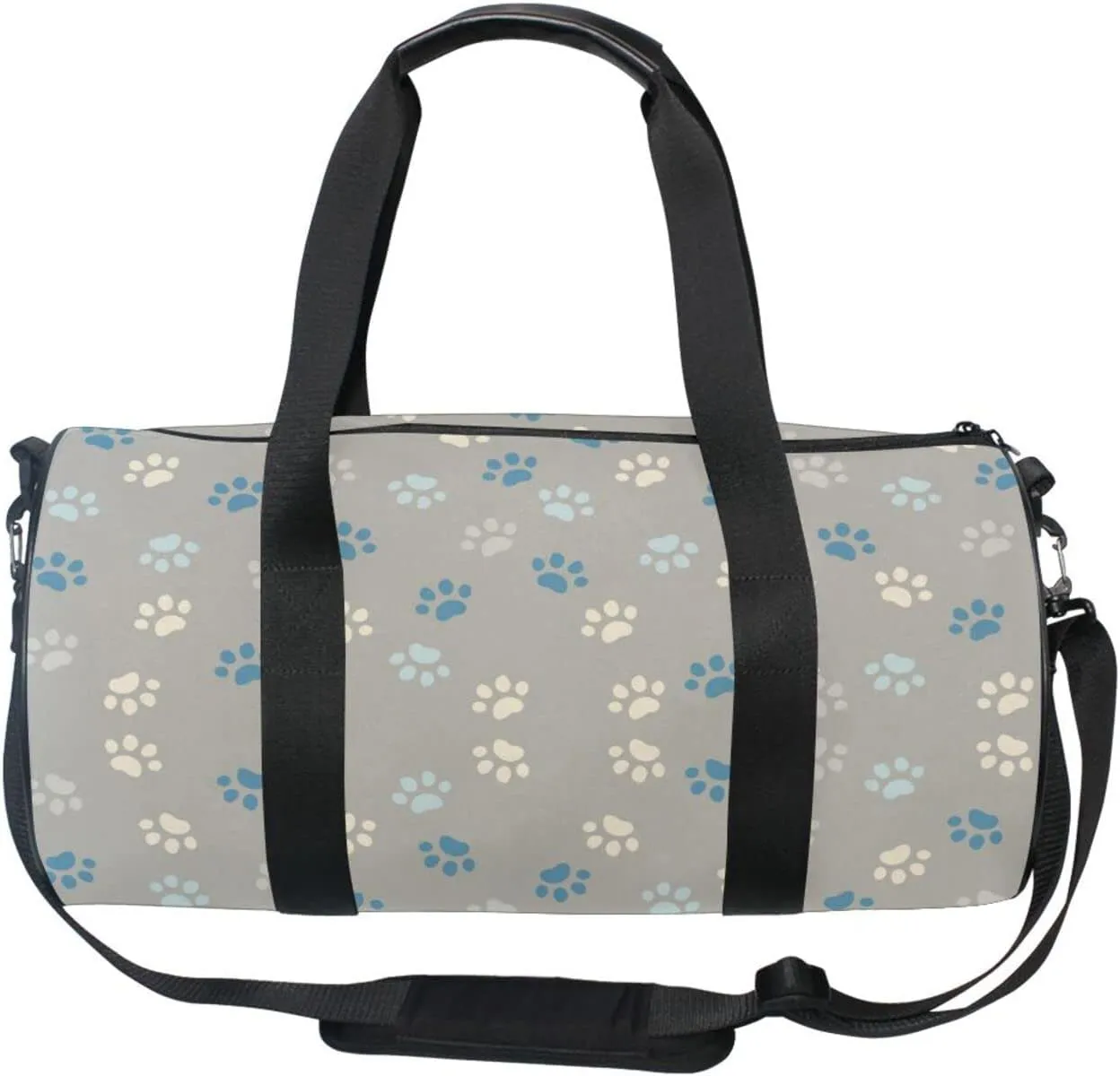 Acpiggto Gym Bag Sports Duffel Bag Grey Blue Footprints Dog Cat Dots Cartoon for Women Men Boys Girls Travel Luggage Bag Weekender Tote Sling Shoulder Backpack