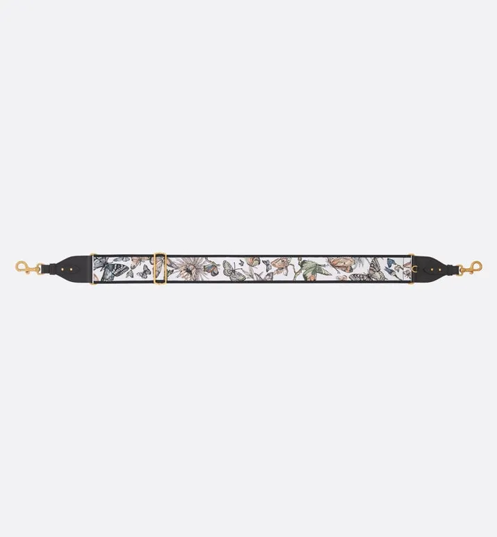 Adjustable Shoulder Strap with Ring • White Multicolor Toile de Jouy Mexico Embroidery