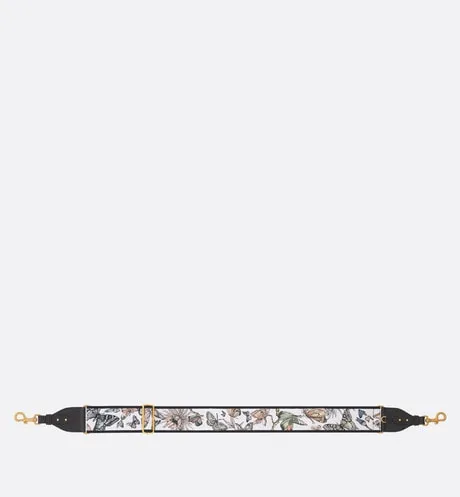 Adjustable Shoulder Strap with Ring • White Multicolor Toile de Jouy Mexico Embroidery