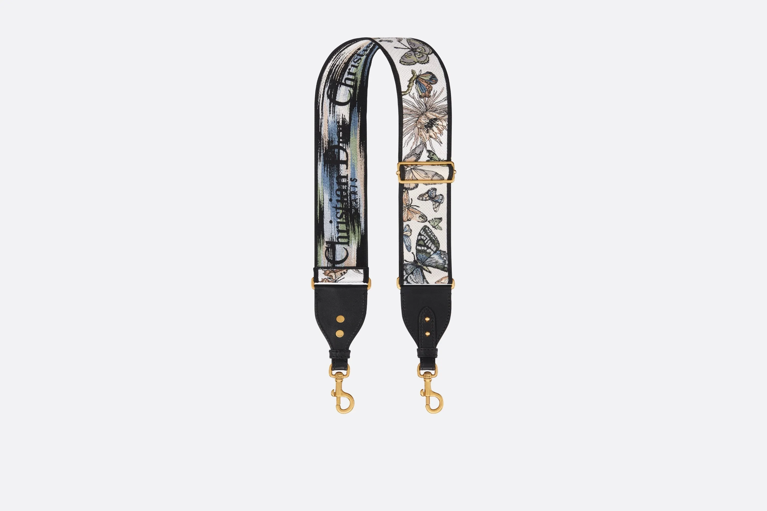 Adjustable Shoulder Strap with Ring • White Multicolor Toile de Jouy Mexico Embroidery