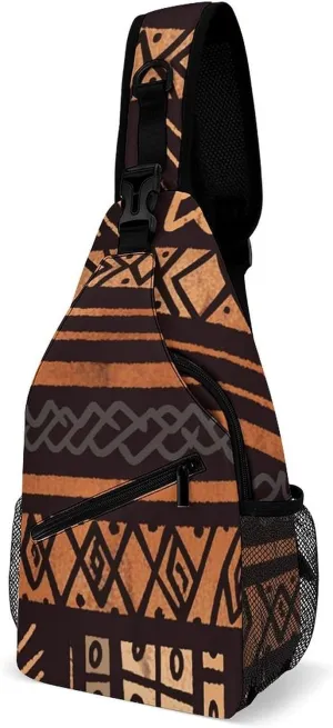 African Mud Cloth Tribal Crossbody Bags Mini Sling Bag Fanny Chest Bag Travel Daypack Sling Backpack for Men Women