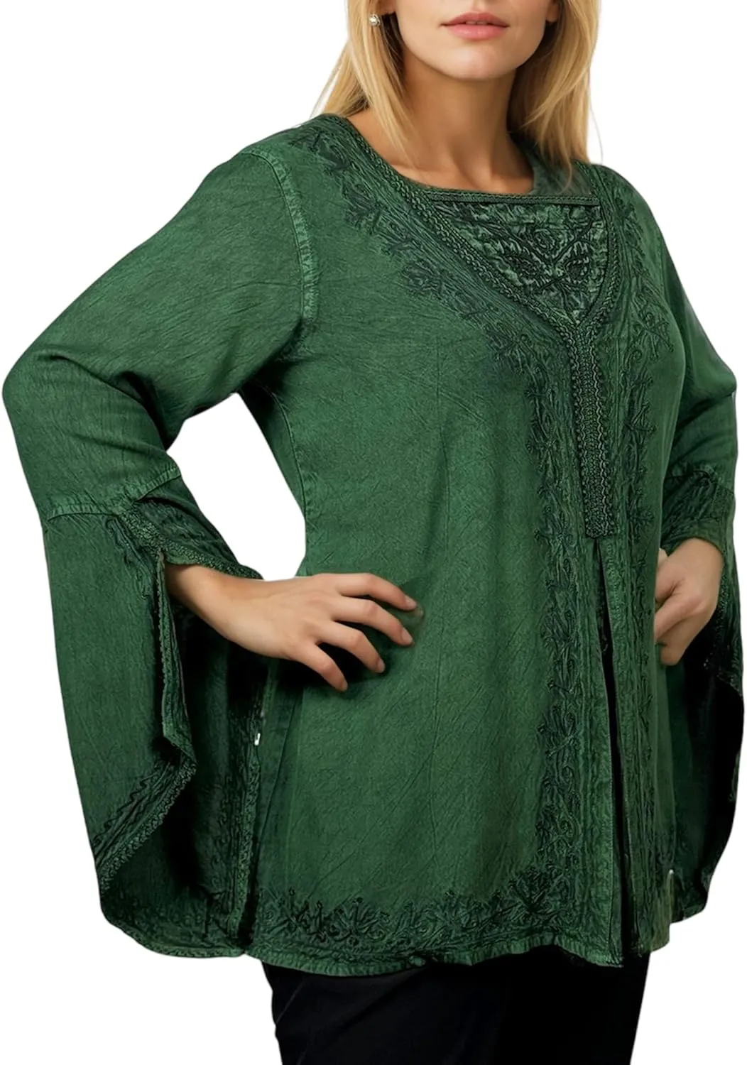 Agan Traders Women’s 2025 Summer Long Bell Sleeve Embroidered Blouse - Elegant Tunic Bohemian Dress Tops for Women