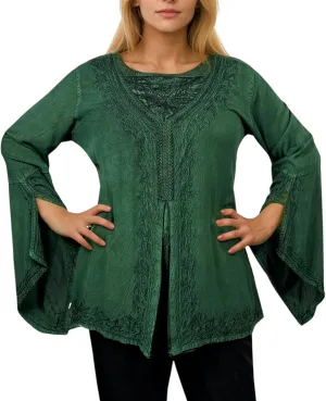 Agan Traders Women’s 2025 Summer Long Bell Sleeve Embroidered Blouse - Elegant Tunic Bohemian Dress Tops for Women