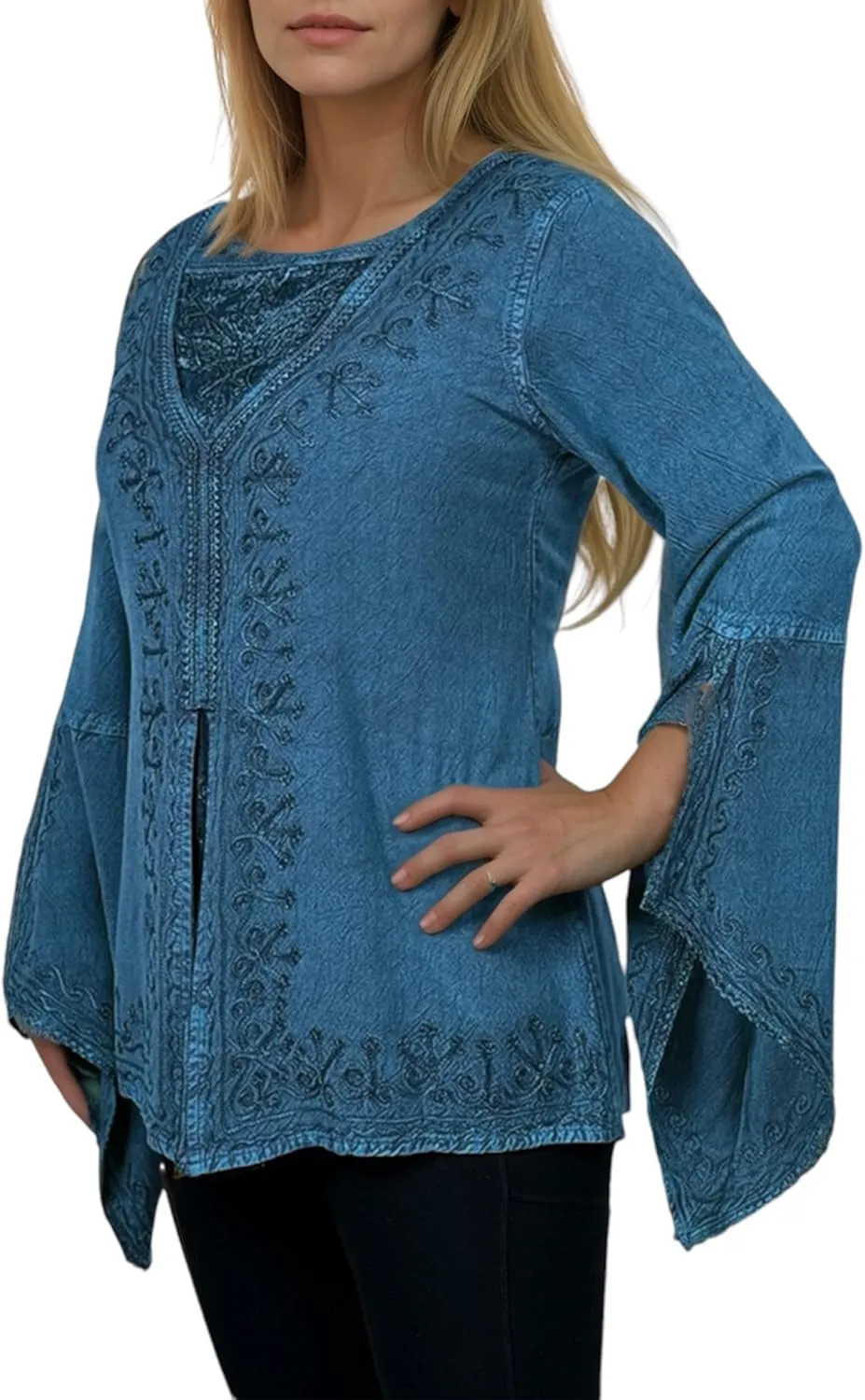 Agan Traders Women’s 2025 Summer Long Bell Sleeve Embroidered Blouse - Elegant Tunic Bohemian Dress Tops for Women