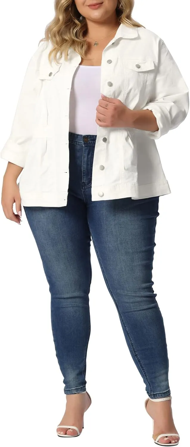 Agnes Orinda Plus Size Denim Jacket for Women Long Sleeve Button Down Washed Front Trucker Jean Jacket 2025 Western Outfit