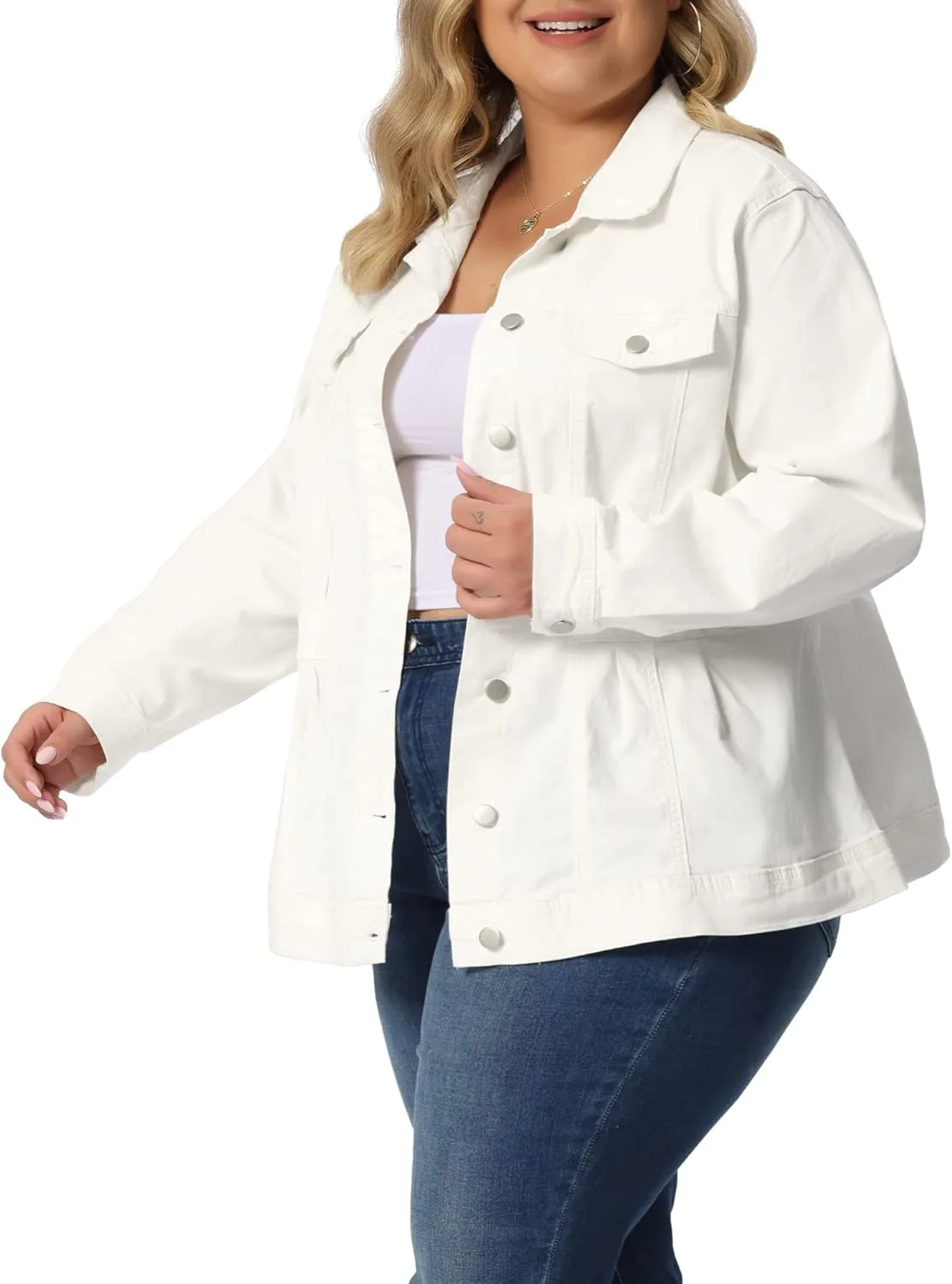 Agnes Orinda Plus Size Denim Jacket for Women Long Sleeve Button Down Washed Front Trucker Jean Jacket 2025 Western Outfit