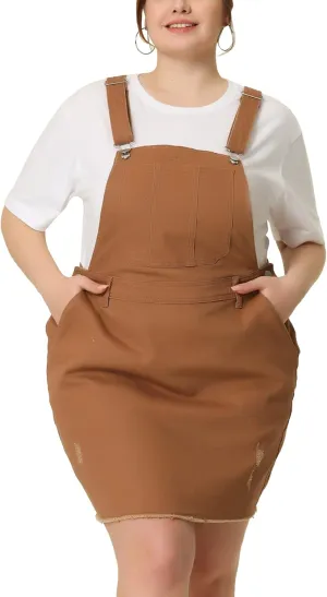Agnes Orinda Women Plus Size Denim Overall Dress Adjustable Strap Distressed Casual Denim Suspender Skirts