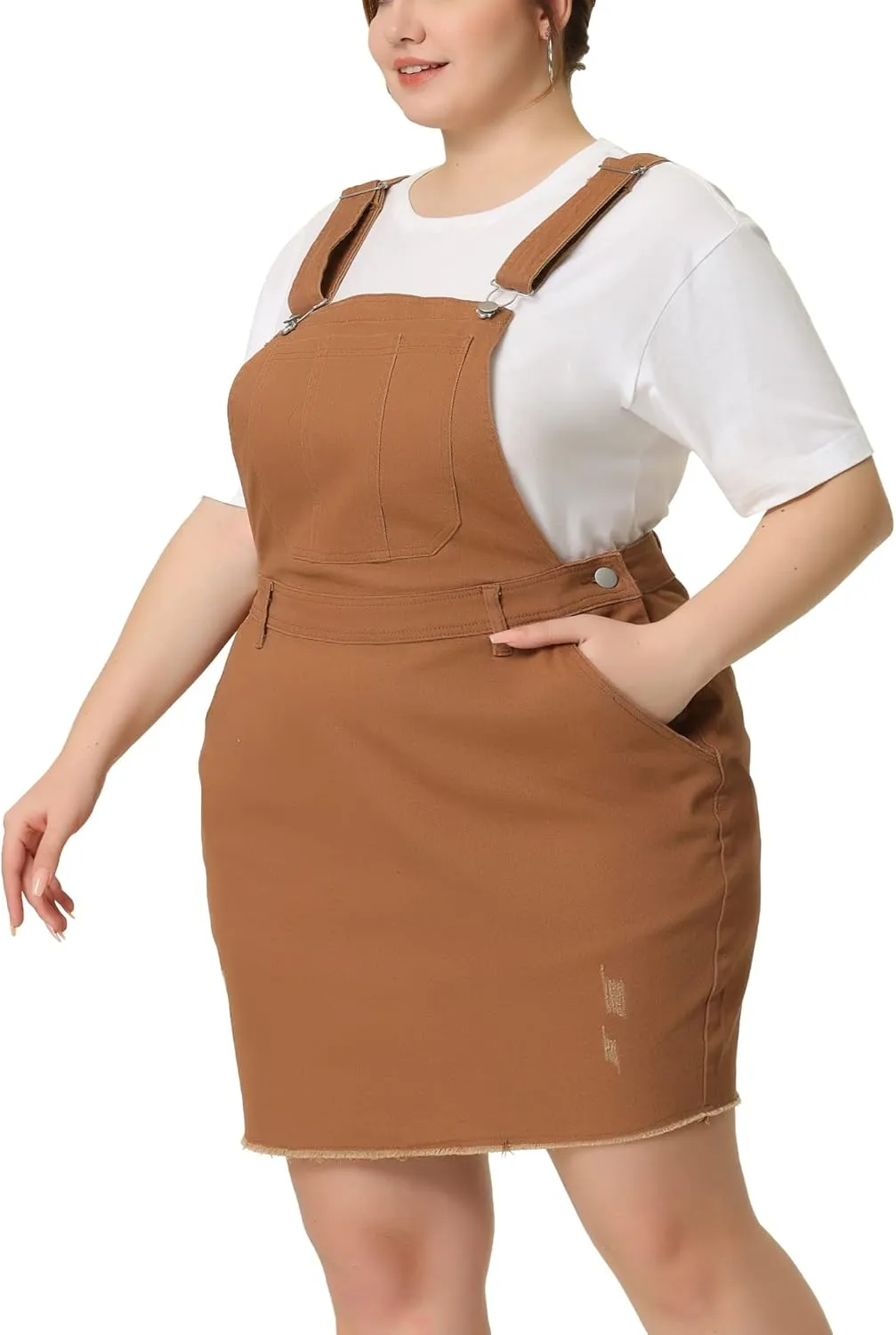 Agnes Orinda Women Plus Size Denim Overall Dress Adjustable Strap Distressed Casual Denim Suspender Skirts