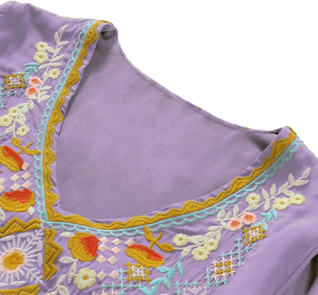 AK Women's Embroidered Tops 3/4 Sleeve Traditional Mexican Shirts for Women V Neck Peasant Tunic Blouses