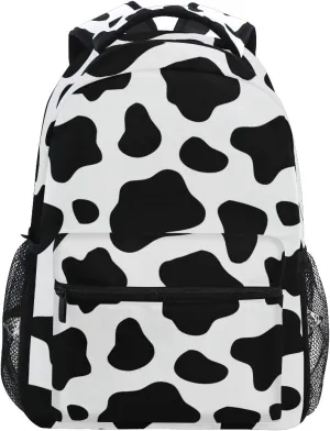 ALAZA Black & White Cow Print Backpack Purse for Kids Boys Girls Women Personalized Laptop iPad Tablet Travel School Bag with Multiple Pockets
