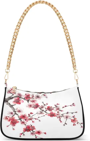 ALAZA Cherry Blossom Flower Red & Pink Shoulder Bag Purse for Women Tote Handbag with Zipper Closure