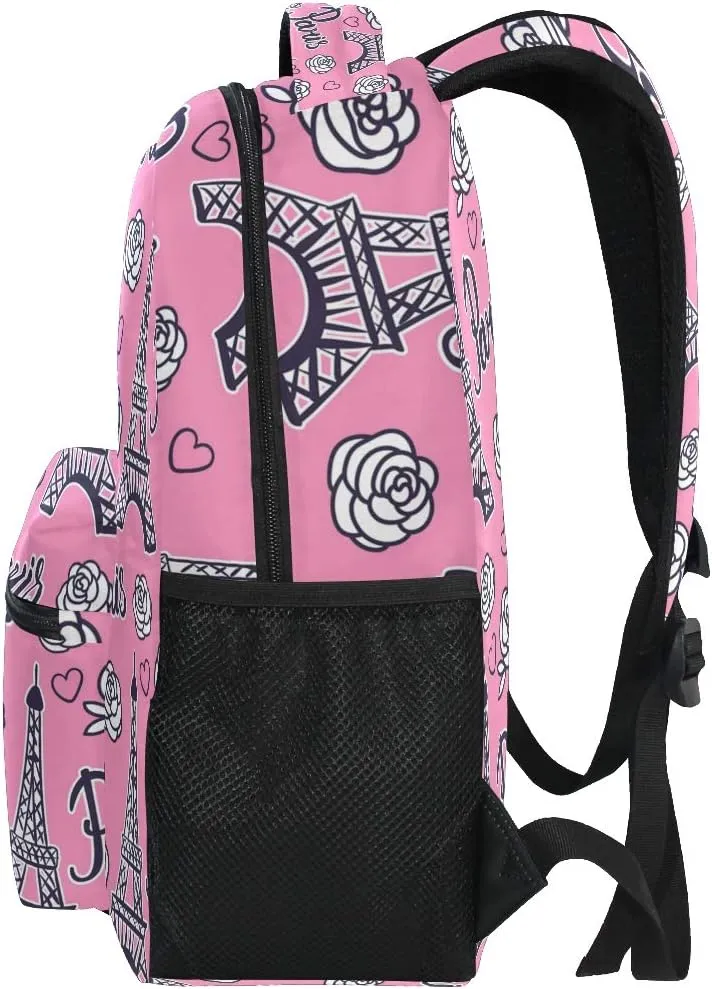 ALAZA Paris Eiffel Tower & Rose Flower Pink Large Backpack Personalized Laptop iPad Tablet Travel School Bag with Multiple Pockets for Men Women College