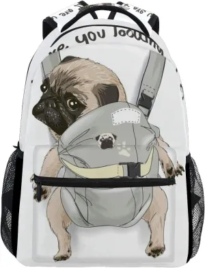 ALAZA Pug Dog Print Puppy Funny Quote Large Backpack for Kids Boys Girls Student Personalized Laptop iPad Tablet Travel School Bag with Multiple Pockets